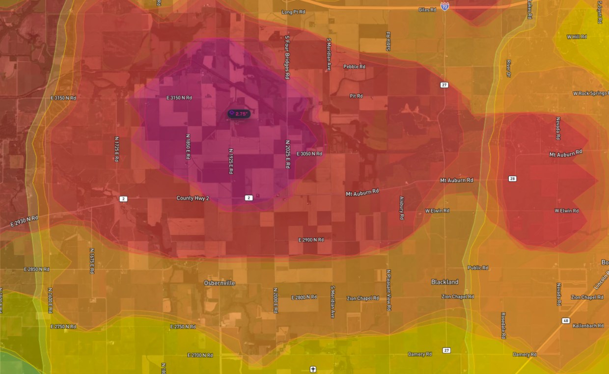 Hail swath impact zone — 2.75 inch core